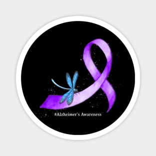 Hippie Dragonfly Purple Ribbon Alzheimers Awareness Magnet